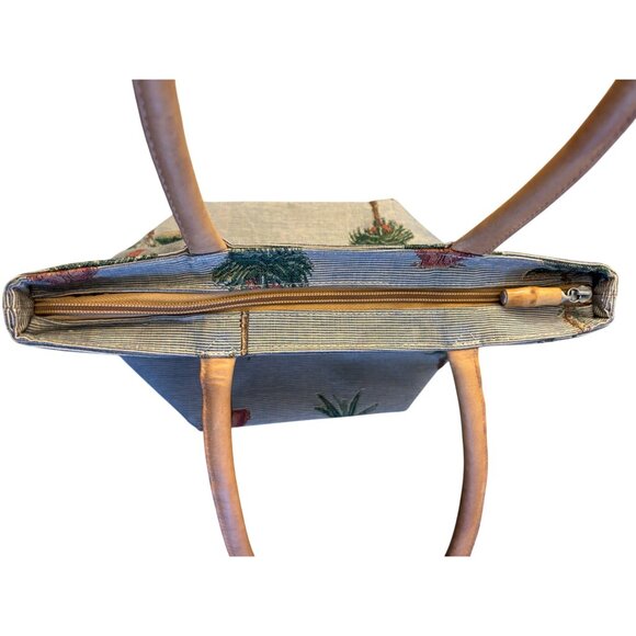 Tommy Bahama Tropical Print Tapestry Tote Handbag Small Shoulder Bag Leather Han - Picture 7 of 11